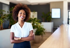 Hospitality professional in a conference area